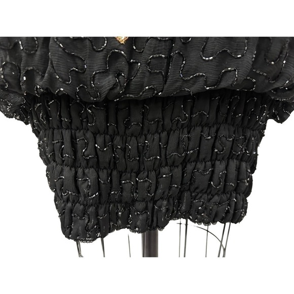 Mob wife era 80s VTG Lillie Rubin Blk/Gld Sequined Silk Hobble Dress Black Sz L - Picture 7 of 9